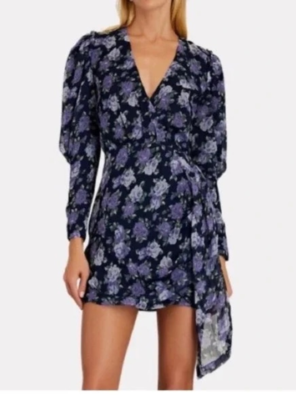 SAYLOR Merritt Floral Wrap Long Sleeve Mini Dress with Purple Roses Large
